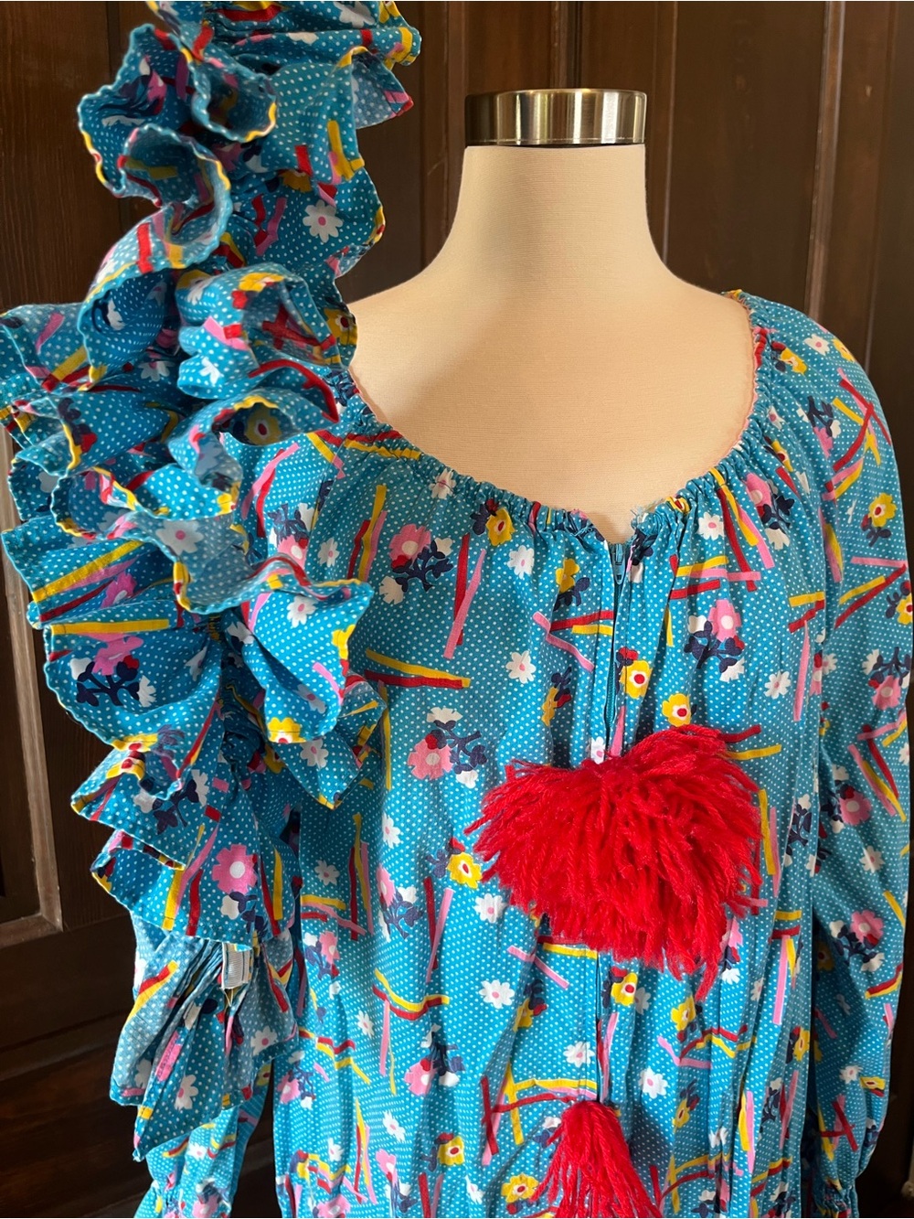 Vintage 70s 80s Clown Costume Handmade Blue Polka Dot 2 Piece Adult Unisex M-XL - Picture 3 of 7
